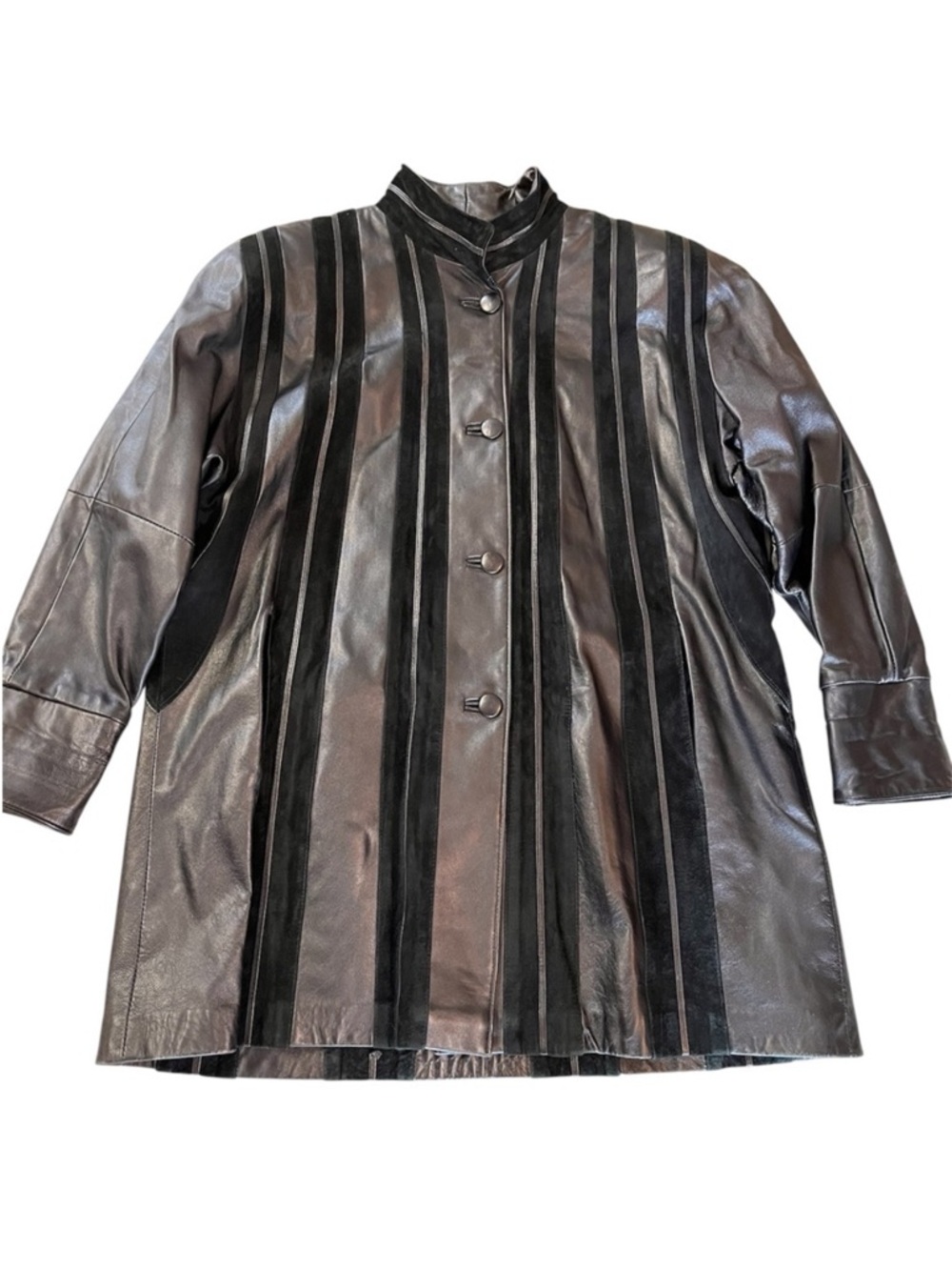 Gabriel Black Leather and suede Coat. Swing style, oversized, medium. Vintage.